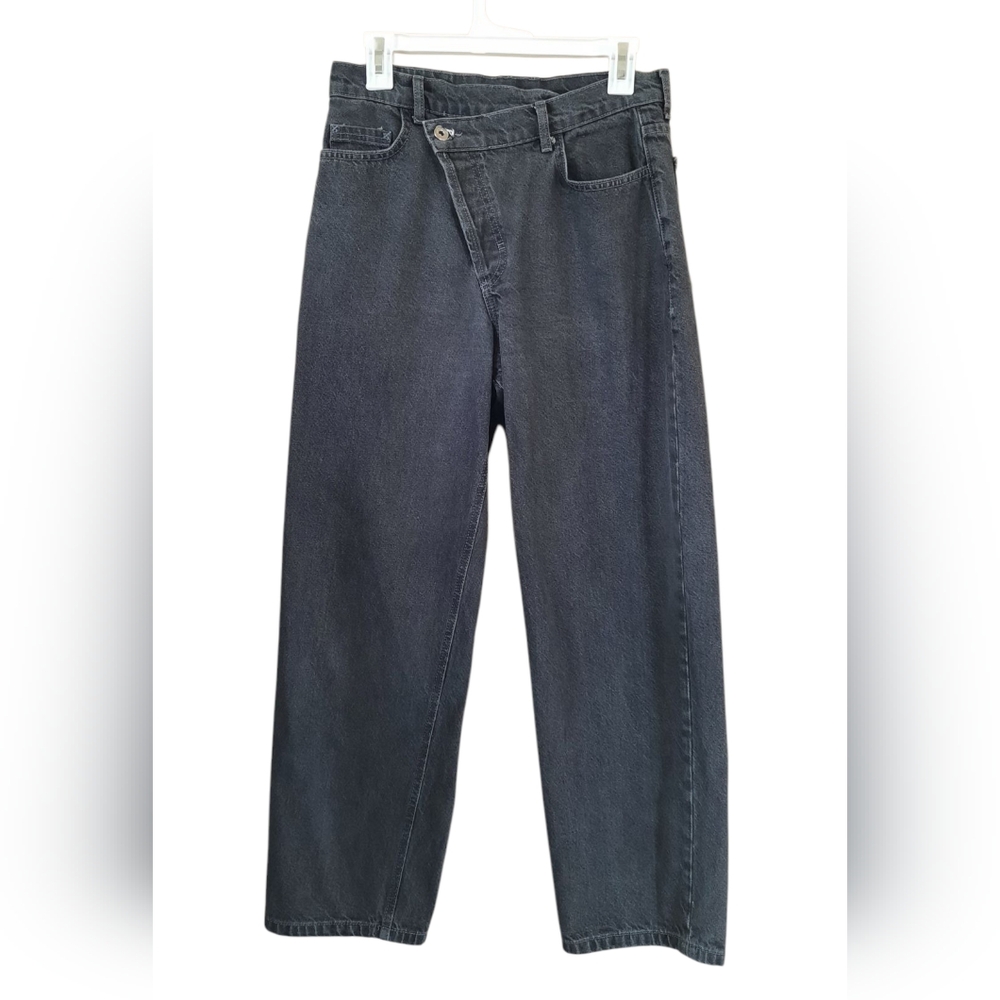 Collusion Black Criss Cross Waistband Cropped Wide Leg Jeans